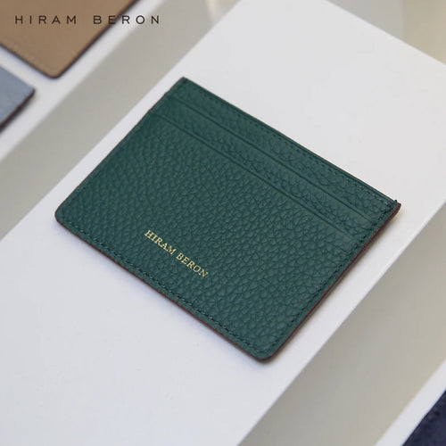 Hiram Beron Monogram Premium Pebble Leather Wallet Card Holder Women Man Case Dropship