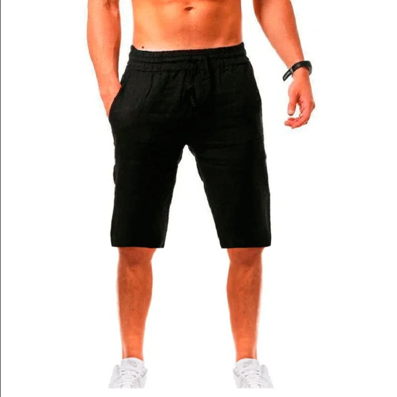 Men's Cotton Linen Shorts Breathable Drawstring Summer Pants