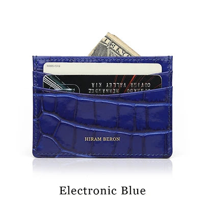 Personalized Leather Card Holder Wallet – Croc-Embossed, Custom Monogram