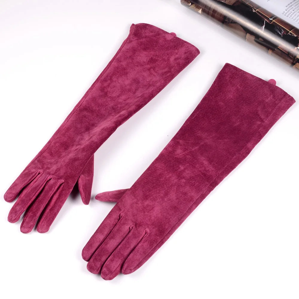 Women's Long Suede Leather Opera Gloves – Evening & Party Wear