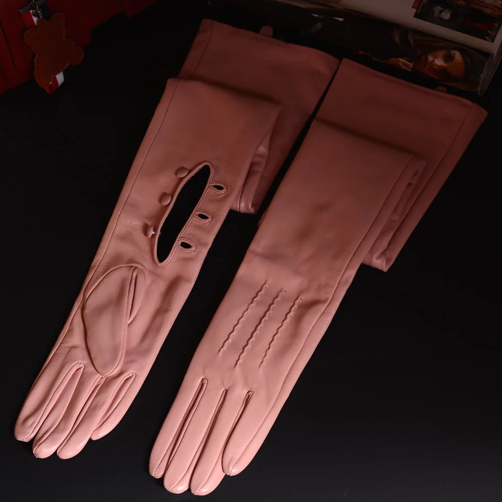 Women's Long Leather Opera Gloves – Button Wrist Evening Gloves