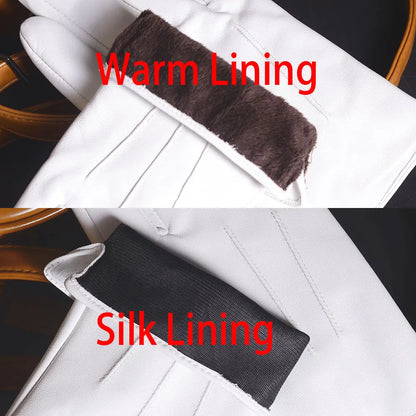 Men's White Genuine Leather Ceremonial Dress Gloves