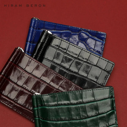 Customized Genuine Cow Leather Crocodile Embossed Men Money Clip Slim Card Pack Bills Cash Clips
