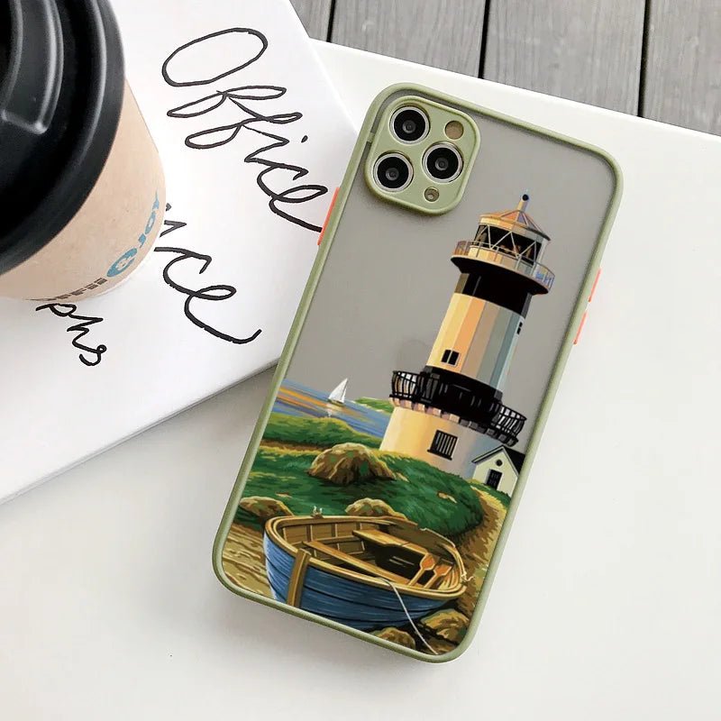 Lighthouse iPhone Case – Hand-Painted Bird & Seagull Art