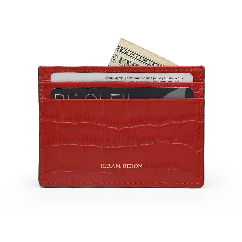 Hiram Beron Crocodile Pattern Leather Credit Card Holder & Compact Wallet