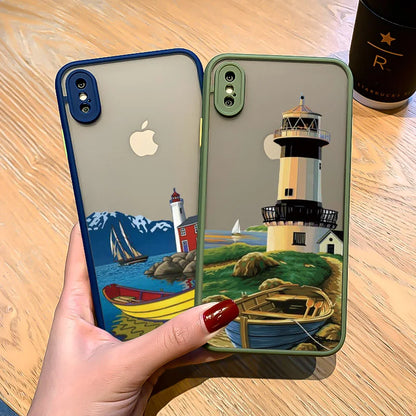 Lighthouse iPhone Case – Hand-Painted Bird & Seagull Art