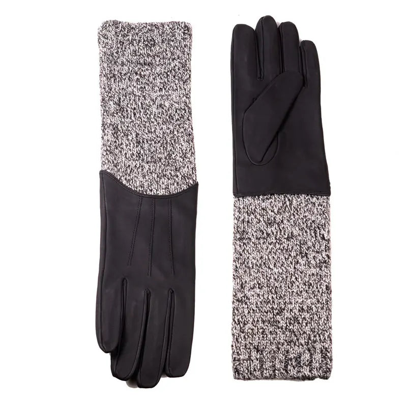 Leather & Knit Long Gloves Women – Mid-Length Opera Evening Gauntlet