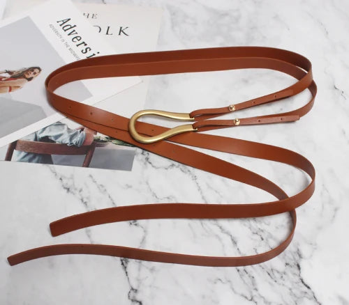 Women's Double Strap Belt with U-Buckle – Leather & PU Options