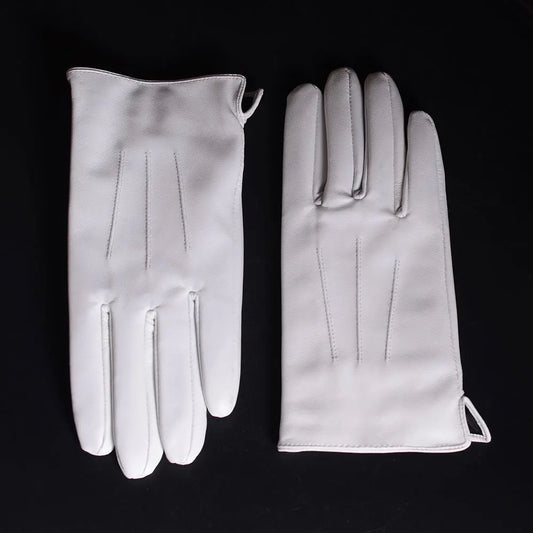 Men's White Genuine Leather Ceremonial Dress Gloves