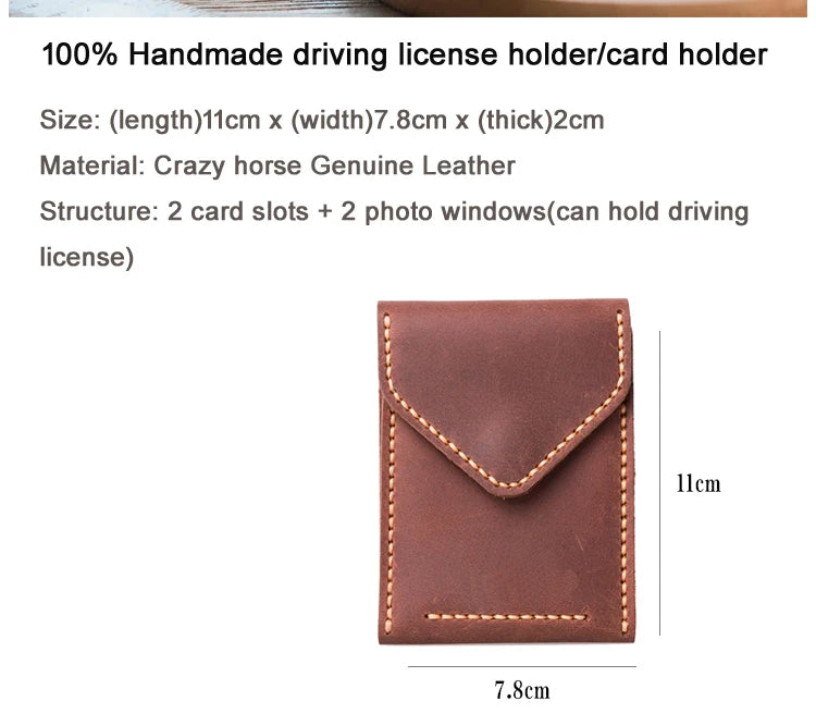 Handmade Crazy Horse Leather Card Holder – Men's Slim Wallet