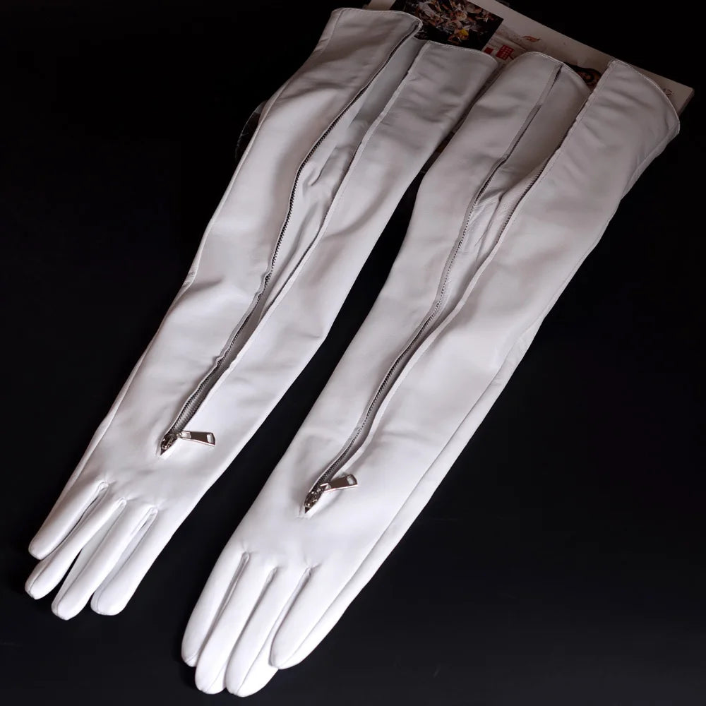 Women's Long Leather Gloves with Zipper – Opera Evening Gloves 40–80cm