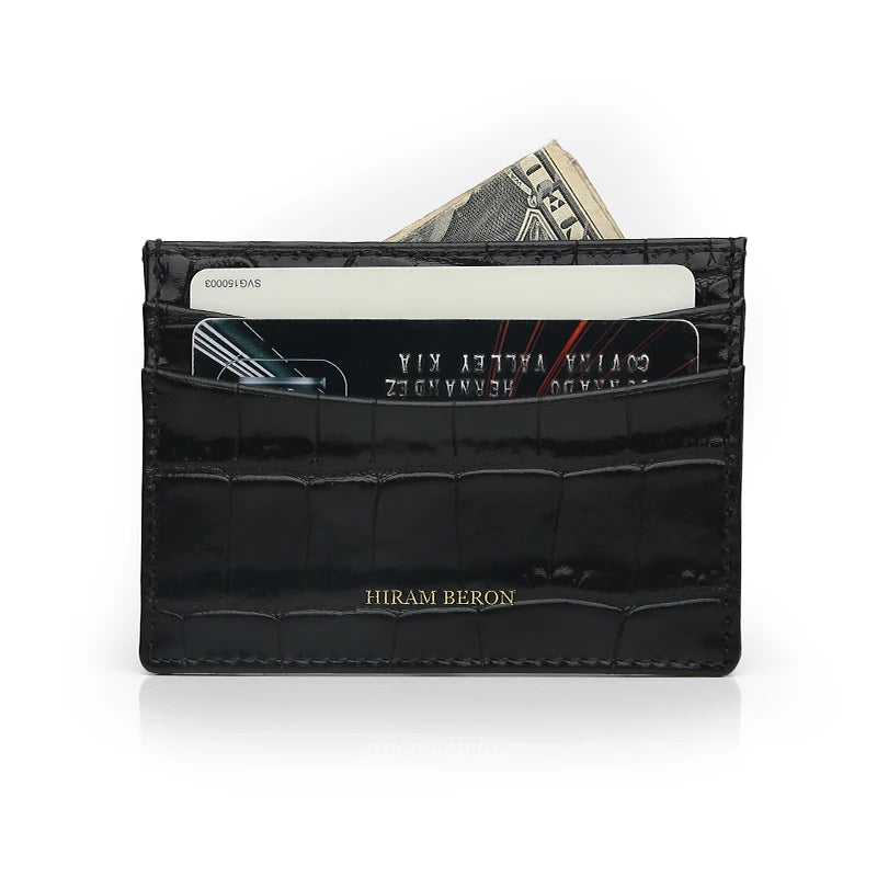 Personalized Leather Card Holder Wallet – Croc-Embossed, Custom Monogram