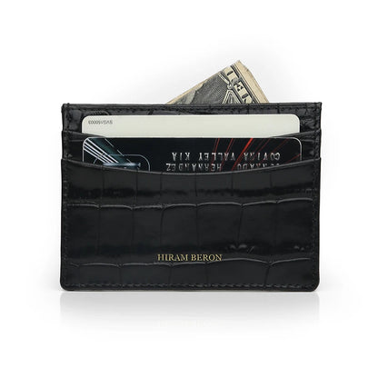 Personalized Leather Card Holder Wallet – Croc-Embossed, Custom Monogram