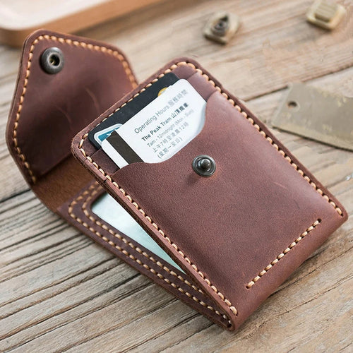 Handmade Crazy Horse Leather Card Holder – Men's Slim Wallet