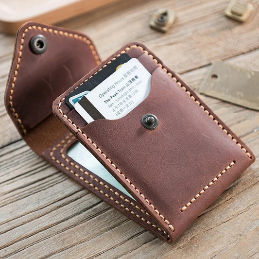 Handmade Crazy Horse Leather Card Holder – Men's Slim Wallet