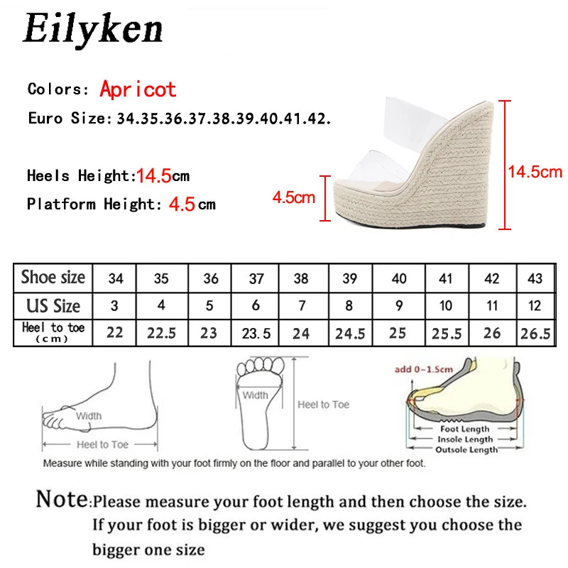 Women's Platform Wedge Sandals – Clear PVC Peep Toe Espadrille Slippers