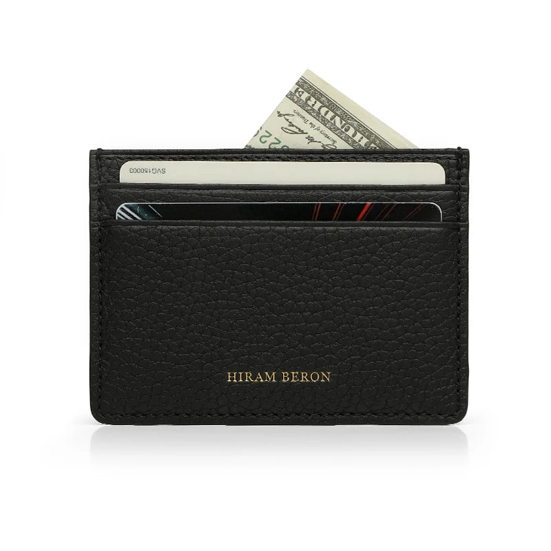 Hiram Beron Monogram Premium Pebble Leather Wallet Card Holder Women Man Case Dropship
