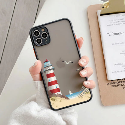 Lighthouse iPhone Case – Hand-Painted Bird & Seagull Art