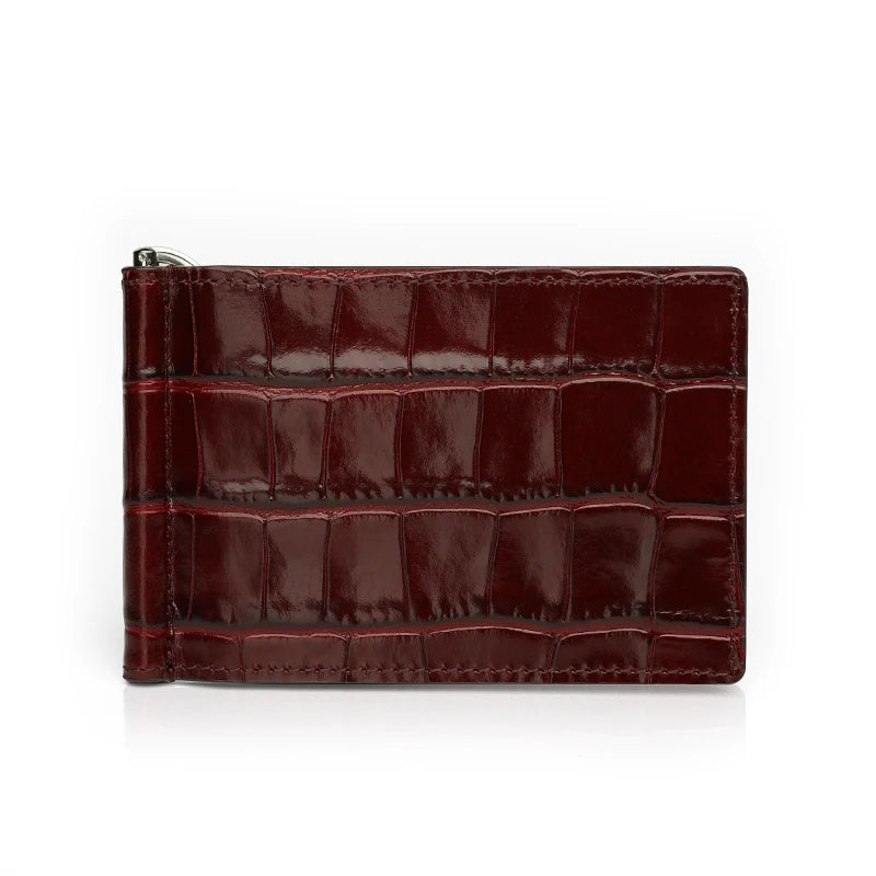 Customized Genuine Cow Leather Crocodile Embossed Men Money Clip Slim Card Pack Bills Cash Clips
