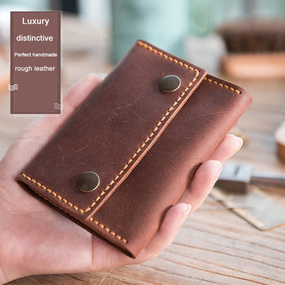 Handmade Crazy Horse Leather Card Holder Wallet with Engraving