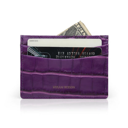 Personalized Leather Card Holder Wallet – Croc-Embossed, Custom Monogram