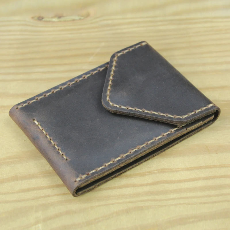 Handmade Crazy Horse Leather Card Holder – Men's Slim Wallet