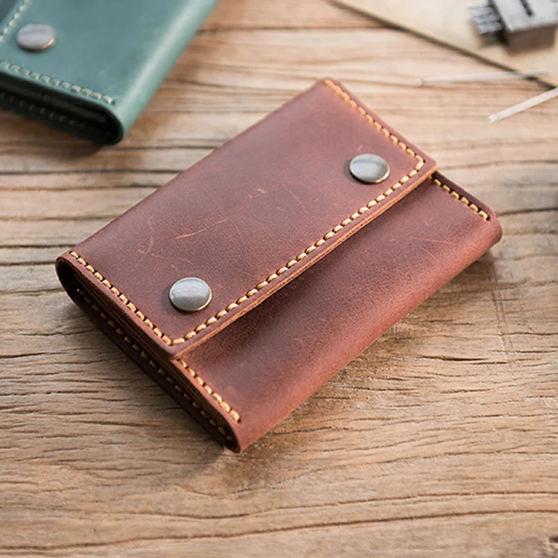 Handmade Crazy Horse Leather Card Holder Wallet with Engraving