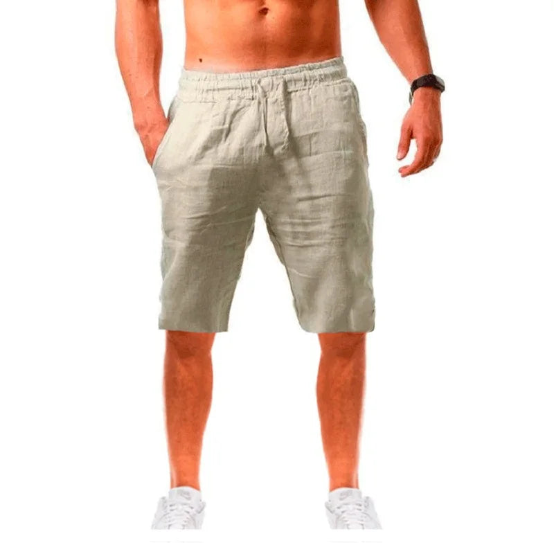 Men's Cotton Linen Shorts Breathable Drawstring Summer Pants