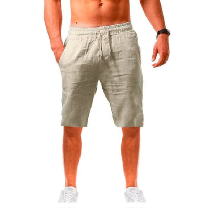 Men's Cotton Linen Shorts Breathable Drawstring Summer Pants