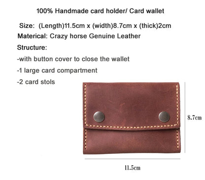 Handmade Crazy Horse Leather Card Holder Wallet with Engraving