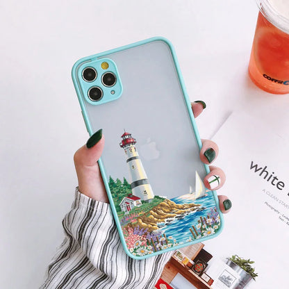Lighthouse iPhone Case – Hand-Painted Bird & Seagull Art