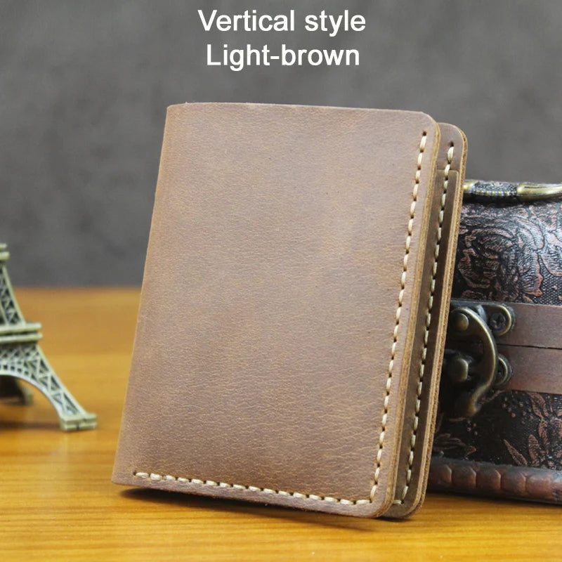 Handmade Vintage Crazy Horse Leather Bifold Wallet for Men