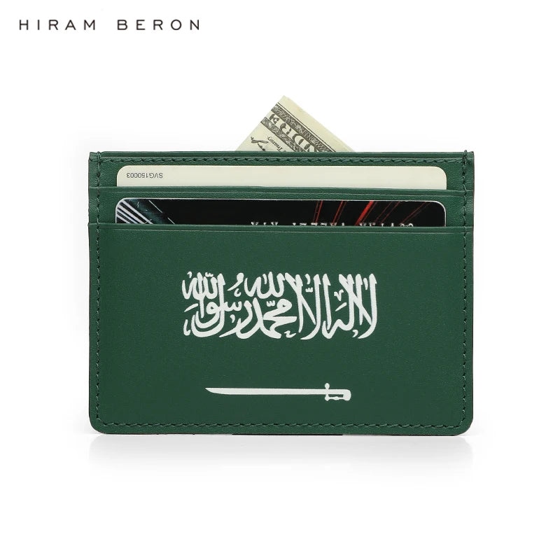 Hiram Beron Green Italian Cow Leather Card Holder Case Saudi Arabia Flag Premium Goods