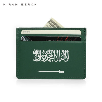 Hiram Beron Green Italian Cow Leather Card Holder Case Saudi Arabia Flag Premium Goods