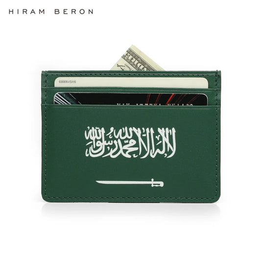 Hiram Beron Green Italian Cow Leather Card Holder Case Saudi Arabia Flag Premium Goods
