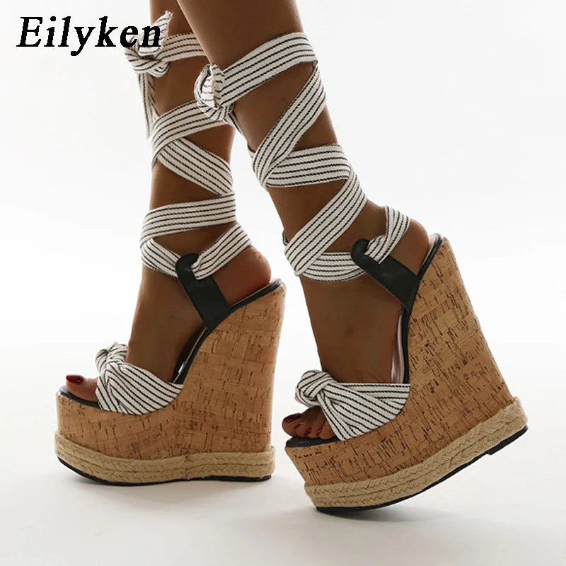 Eilyken Platform Wedge Sandals – Women's Lace-Up Ankle Strap Open Toe