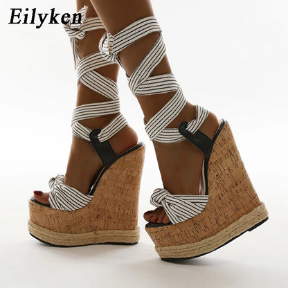 Eilyken Platform Wedge Sandals – Women's Lace-Up Ankle Strap Open Toe