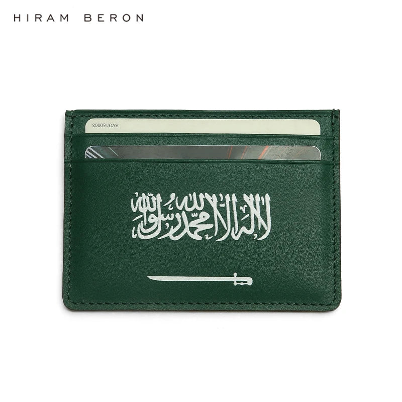 Hiram Beron Green Italian Cow Leather Card Holder Case Saudi Arabia Flag Premium Goods