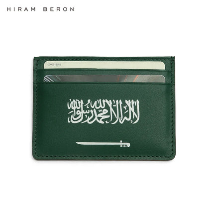 Hiram Beron Green Italian Cow Leather Card Holder Case Saudi Arabia Flag Premium Goods