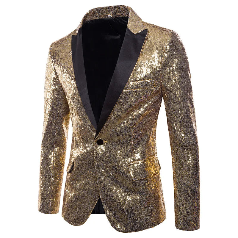 Men's Sequin Blazer Jacket – Glitter Party Suit Coat for Wedding & Stage