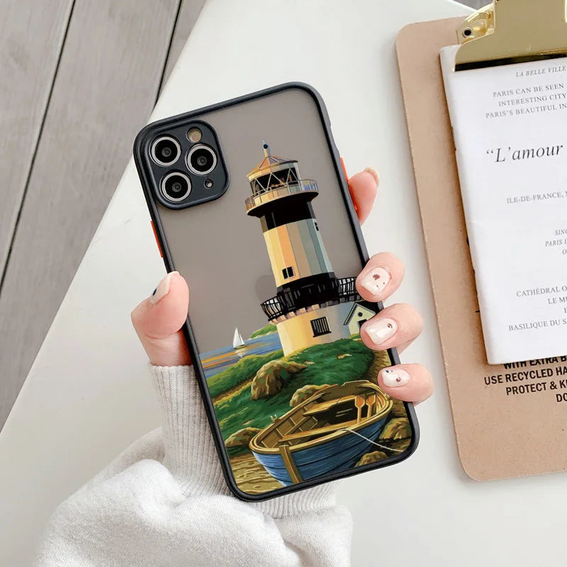 Lighthouse iPhone Case – Hand-Painted Bird & Seagull Art