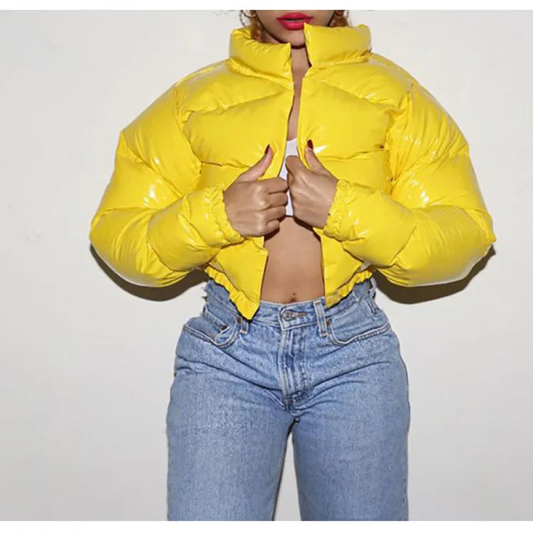 Shiny Cropped Puffer Jacket | Women's Zip-Up Bubble Coat