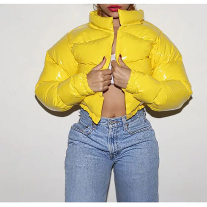 Shiny Cropped Puffer Jacket | Women's Zip-Up Bubble Coat