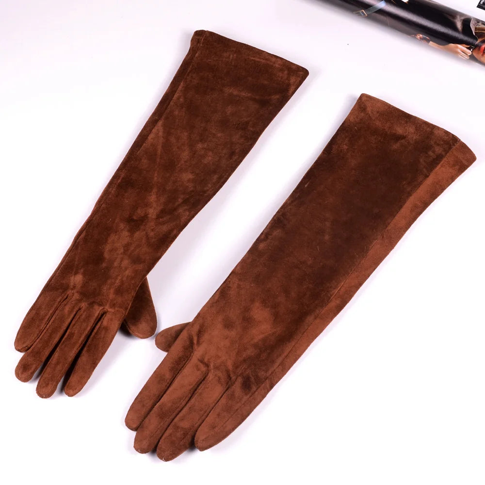 Women's Long Suede Leather Opera Gloves – Evening & Party Wear
