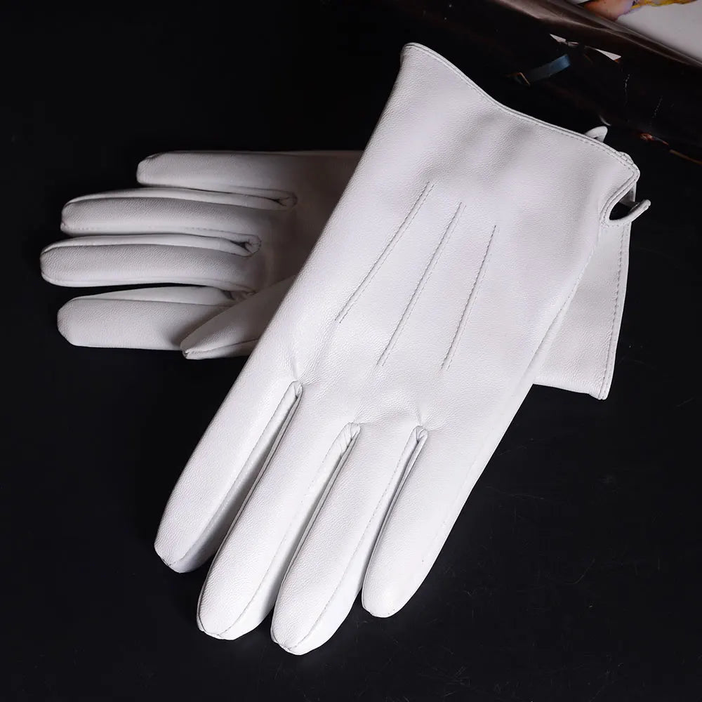 Men's White Genuine Leather Ceremonial Dress Gloves