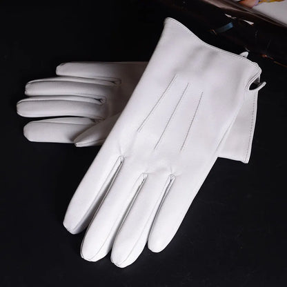 Men's White Genuine Leather Ceremonial Dress Gloves