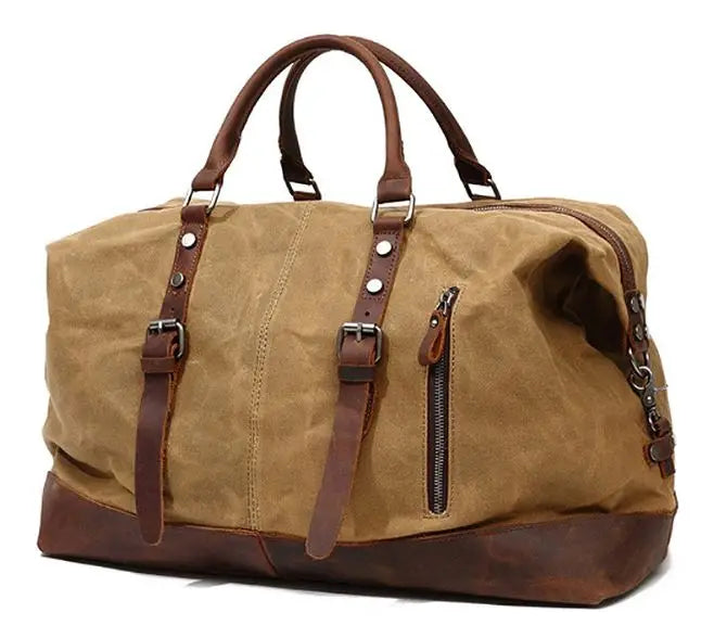 Waxed Canvas Leather Duffle Bag – Waterproof Weekend Travel Bag for Men