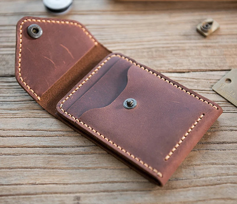Handmade Crazy Horse Leather Card Holder – Men's Slim Wallet
