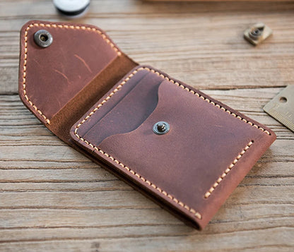 Handmade Crazy Horse Leather Card Holder – Men's Slim Wallet