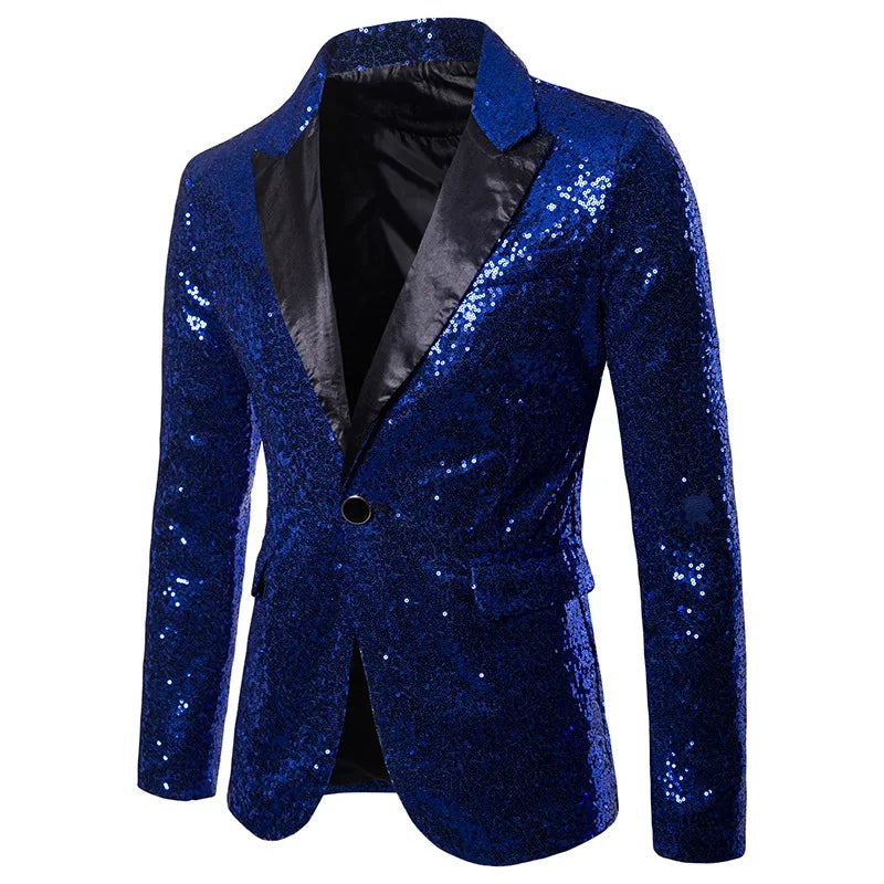 Men's Sequin Blazer Jacket – Glitter Party Suit Coat for Wedding & Stage